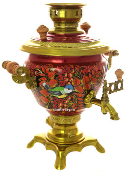 Набор самовар электрический 2 литра с чайником с художественной росписью "Птица, рябина", арт. 141415