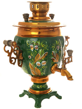 Набор самовар электрический 3 литра с художественной росписью "Хохлома рыжая на зеленом", арт. 130366