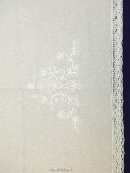 Комплект столового белья светло-серый - лен с вышивкой Вологодским кружевом, арт. 0нхп-523