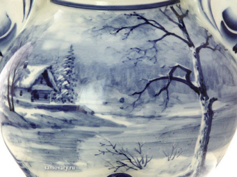 Набор самовар электрический керамический 3 литра с художественной росписью "Рассвет зимой", арт. 169986