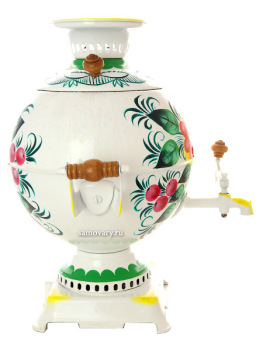 Набор самовар электрический 5 литров с художественной росписью "Жостово на белом фоне" с чайным сервизом, арт. 130413с