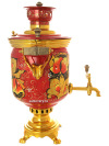 Набор самовар на углях 5 литров "цилиндр" с художественной росписью "Золотые цветы на бордовом фоне", арт. 250790