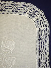 Льняной столешник темно-серый со светлым кружевом и кружевной отделкой (Вологодское кружево), арт. 0с-824, 95*50